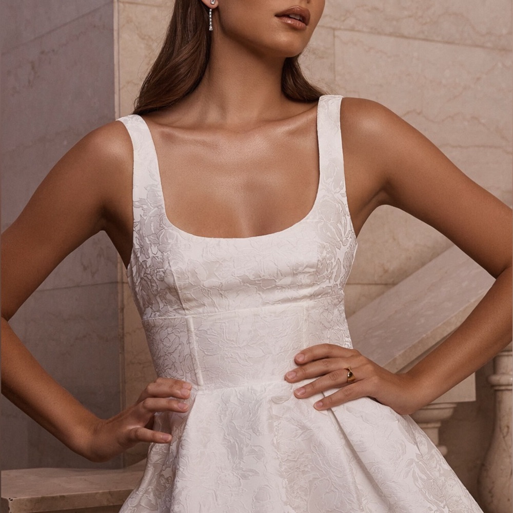 Showpo Jacquard Stephane Mini Bridal Dress — Corset Scoop Neck Fit and Flare